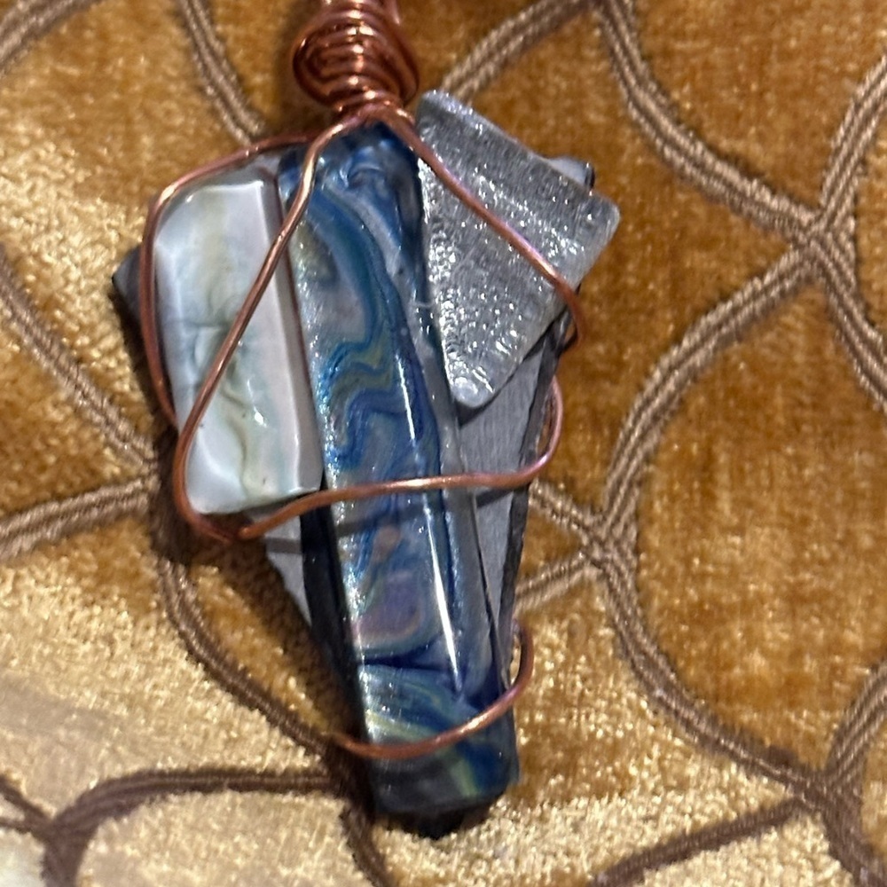 Collage Pendant gemstones wire wrapped on necklace cord OOAK 
2204